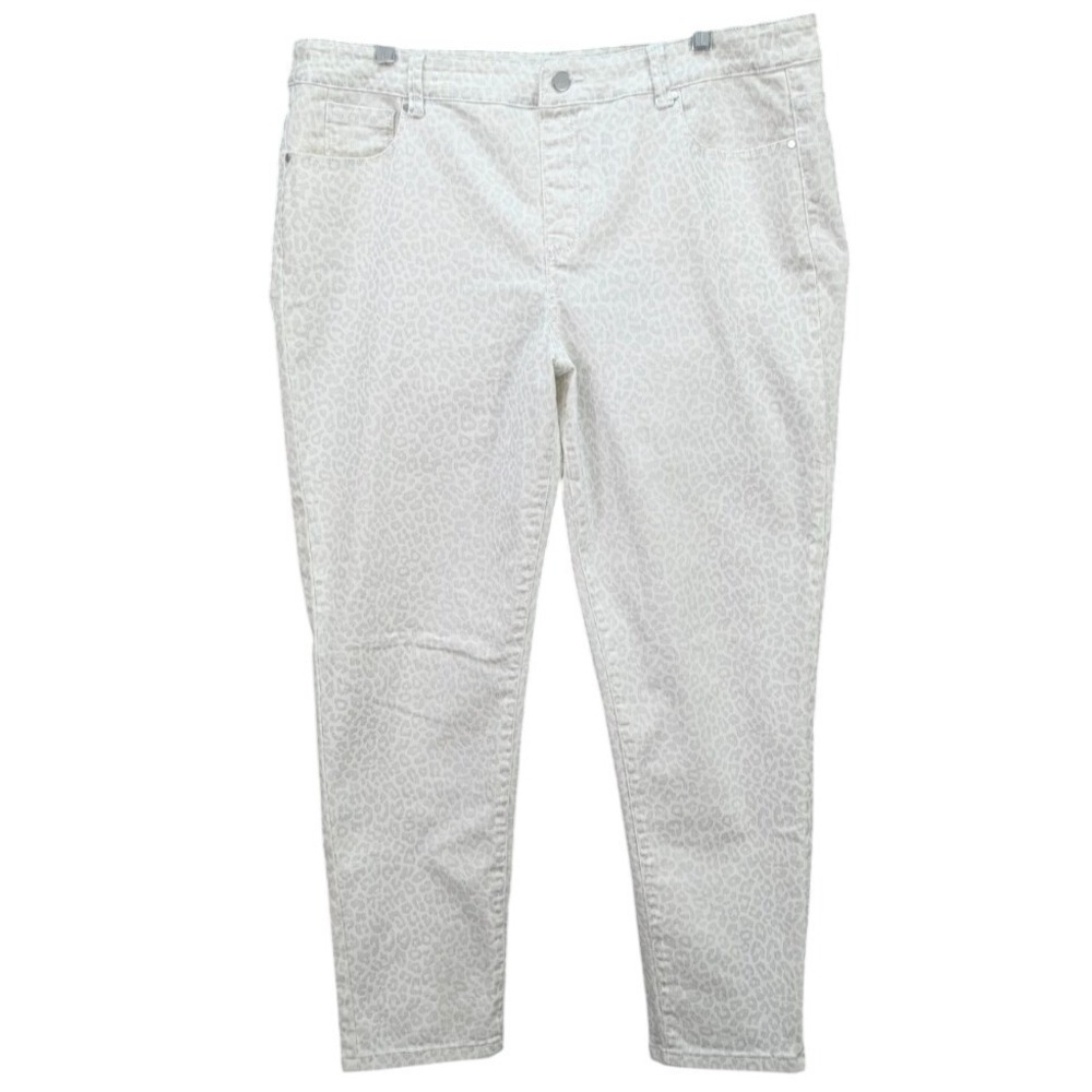 SOFT SURROUNDINGS On The Prowl Jeans Size XL White Silver Animal Print Taper Leg